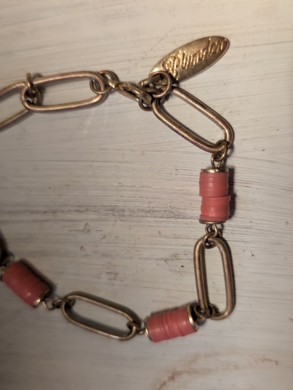 Plunder Gold-Tone Chain Bracelet with Coral Orange Discs - Picture 4 of 11